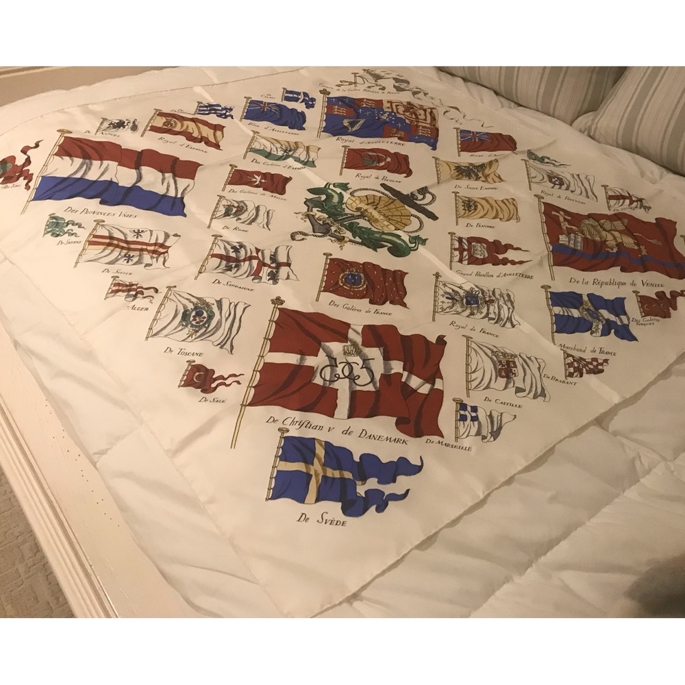Authentic Vintage HERMES Carre 90 Ivory Pavois Flag Silk Scarf